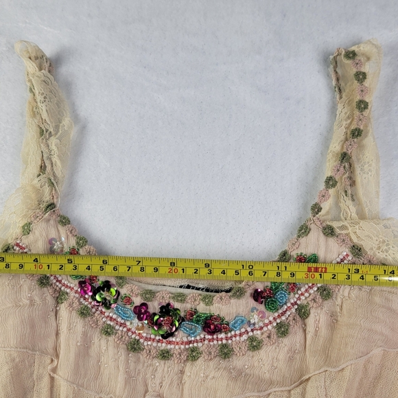 Mechant 100% Silk Womens Tank Top Large Floral Sheer Fairy Bohemian Indie - Picture 2 of 10